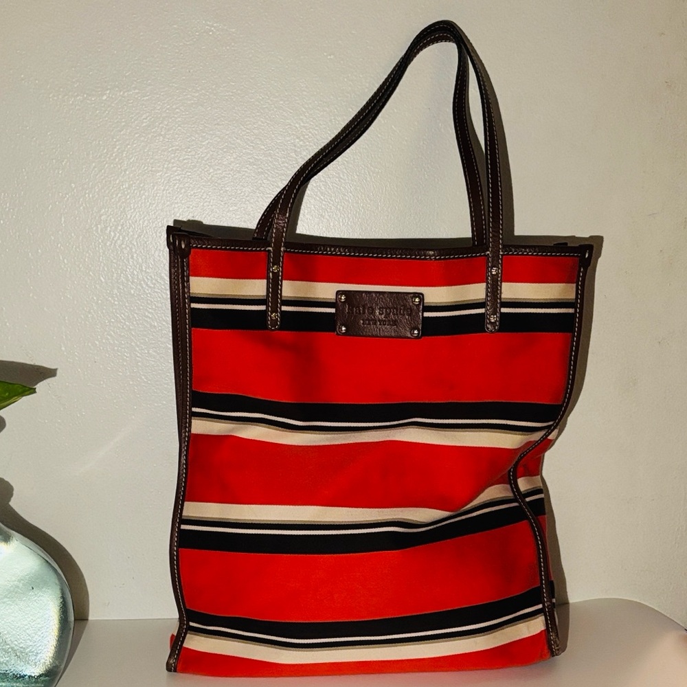 Kate Spade Orange and Brown Striped Tote